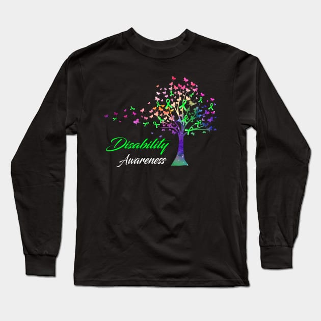 Tree Ribbons Disability Awareness Support Disability Warrior Gifts Long Sleeve T-Shirt by ThePassion99